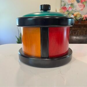 Vintage Pietro Manzoni Post Modern Color Block Wood Ice Bucket Pop Art Memphis